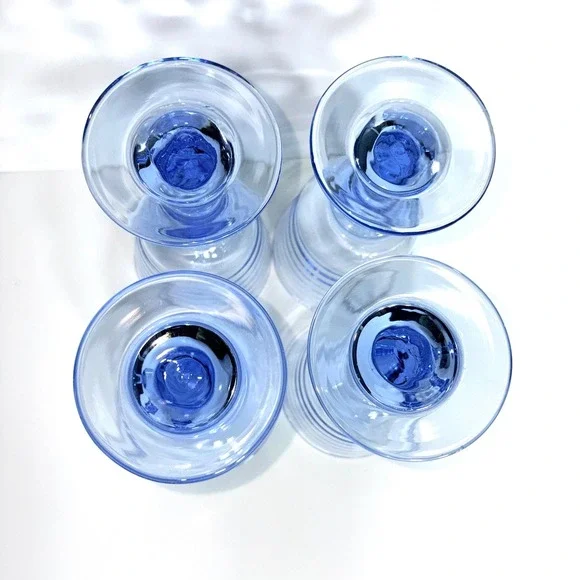 Vtg SET of 4 LIBBEY Sirrus Light Blue Wine Water Goblets- Spool Stem Glasses - Picture 13 of 16